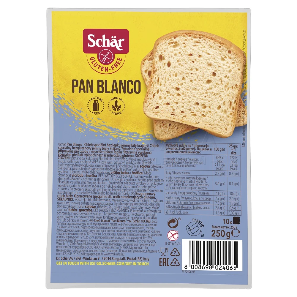 Schär Pan Blanco Bezlepkový svetlý krájaný chlieb 250g