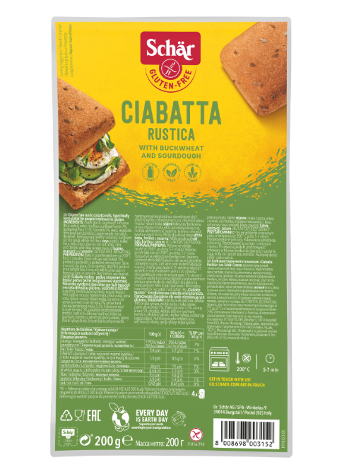 Schär Ciabatta rustica žemle bezgluténové predpečené celozrnné 4x50 g