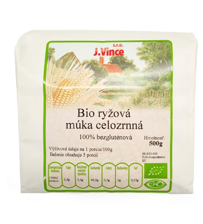 J. Vince 100% Bezlepková ryžová celozrnná múka BIO 500g