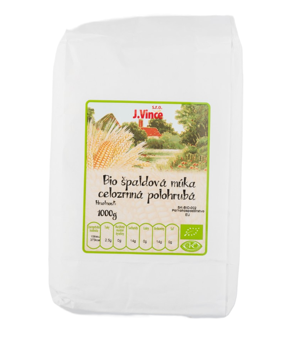 J. Vince Špaldová múka celozrnná polohrubá BIO 1kg