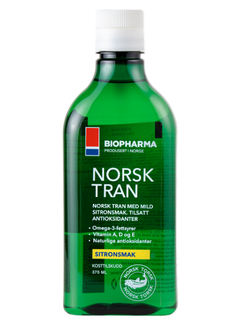 Biopharma Nórsky rybí olej s prírodnou citrónovou príchuťou - Norsk Tran 375 ml
