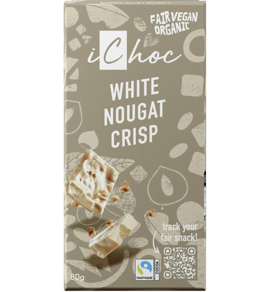 iChoc Biela čokoláda ryžová nugát s orieškami 80g