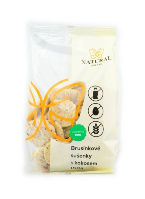 Natural Jihlava sušienky brusnicové s kokosom bez lepku, vajec a mlieka 150g