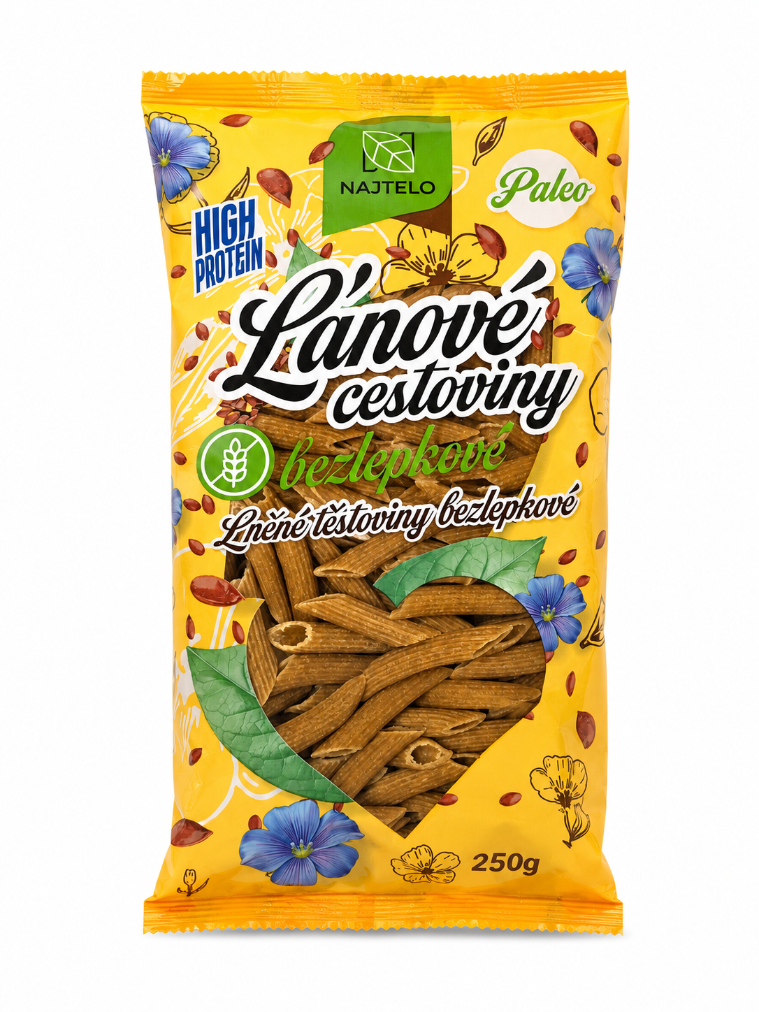 Najtelo žlté ľanové cestoviny penne 250g