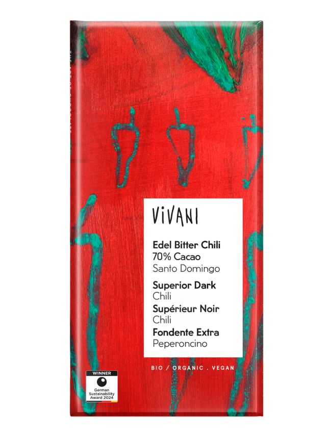 Vivani horká čokoláda chili 70% Santo Domingo 100g BIO