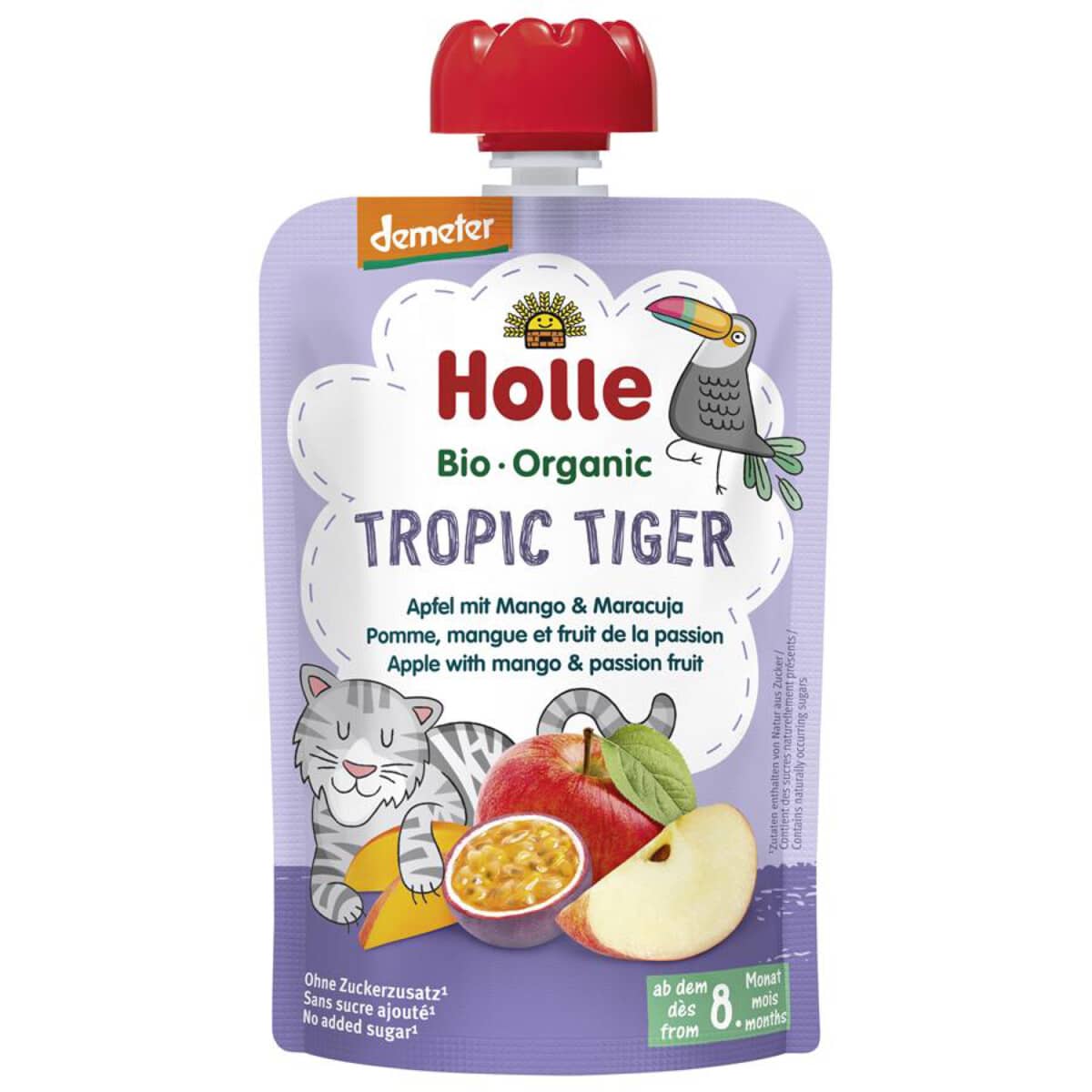 Holle Tropic Tiger Bio ovocné pyré jablko, mango a maracuja, (8m+) 100g