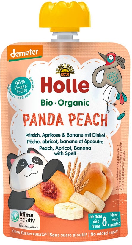 Holle Bio Panda Peach 100% pyré broskyňa marhuľa banán a špalda 100g