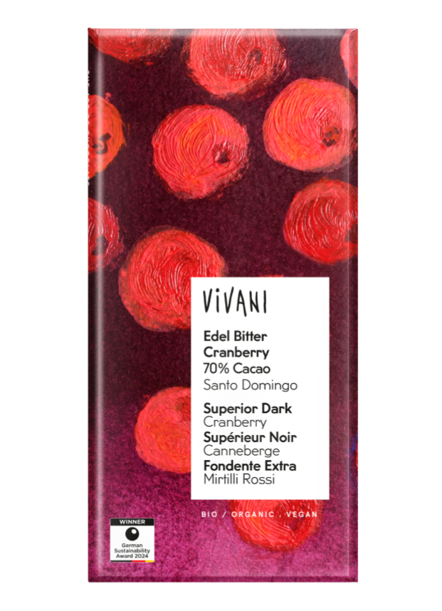 VIVANI Bio horká čokoláda s brusnicami 80 g