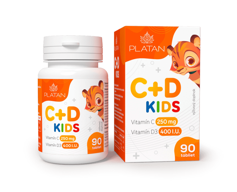 Platan Vitamín C + Vitamín D Kids 90 cmúľacích tabliet