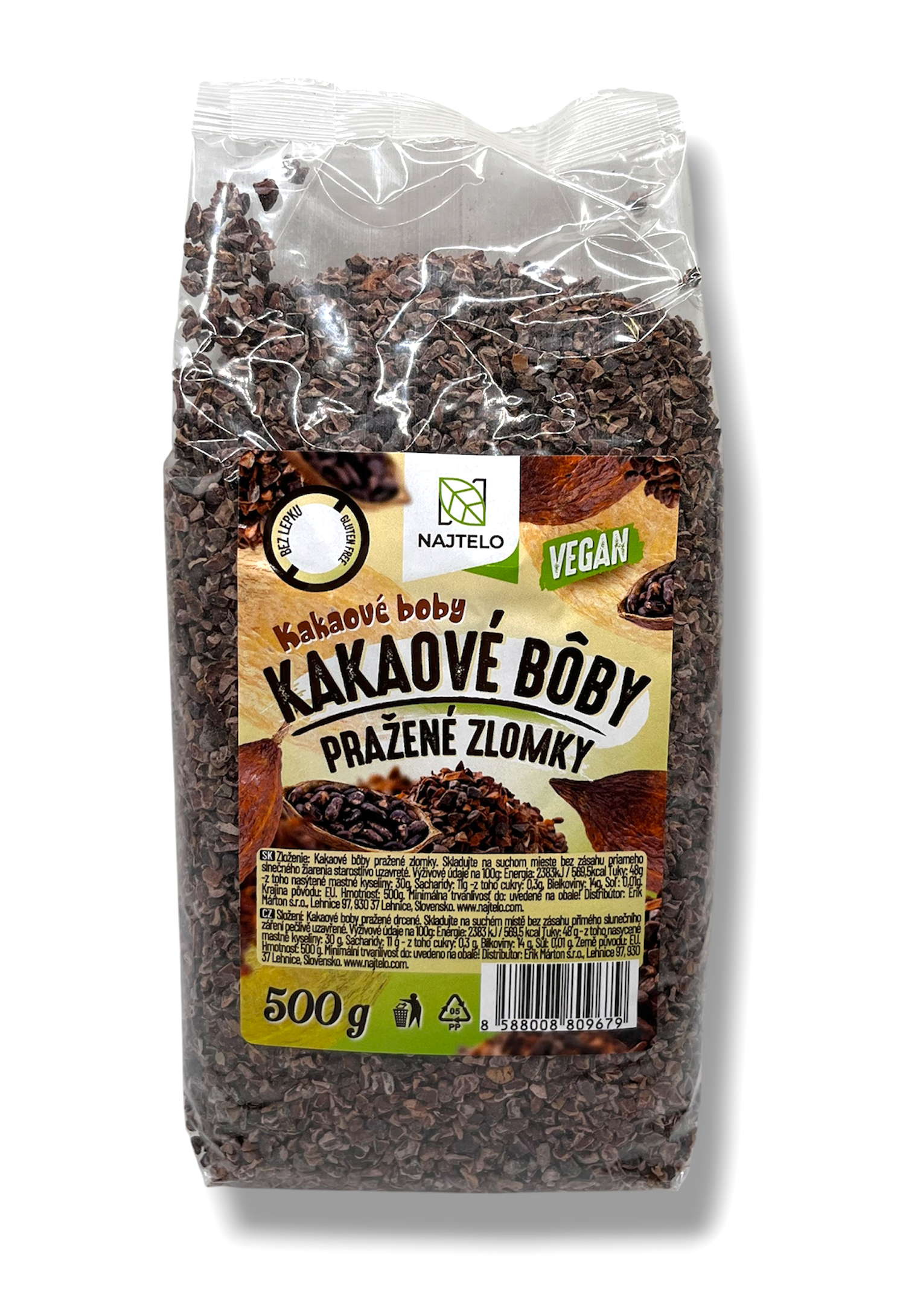 Najtelo kakaové bôby pražené drvené 500g